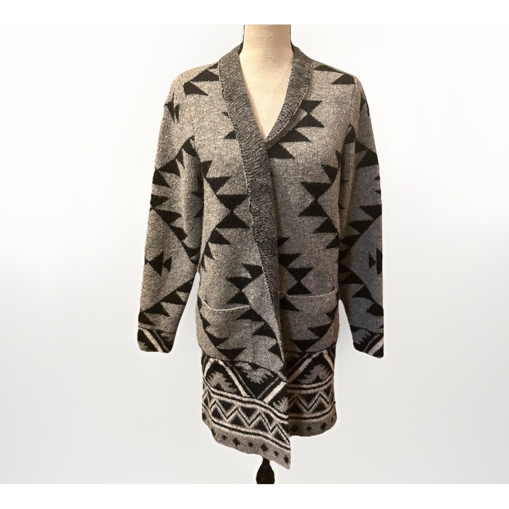 Women's Frye Aztec Cardigan Sweater Gray Southwestern Ranch Cozy Cabin Core Sz M